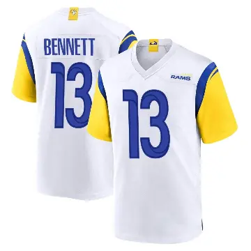 ＃13 Men's Stetson Bennett White Game Los Angeles Rams Jersey