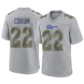 ＃22 Men's Blake Corum Gray Game Los Angeles Rams Atmosphere Fashion Jersey