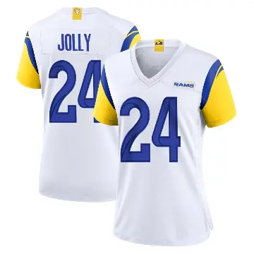 ＃24 Women's Shaun Jolly White Game Los Angeles Rams Jersey