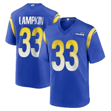 ＃33 Men's Cam Lampkin Royal Game Los Angeles Rams Alternate Jersey