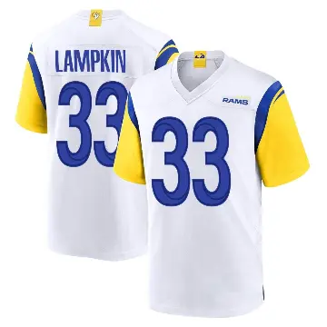 ＃33 Youth Cam Lampkin White Game Los Angeles Rams Jersey