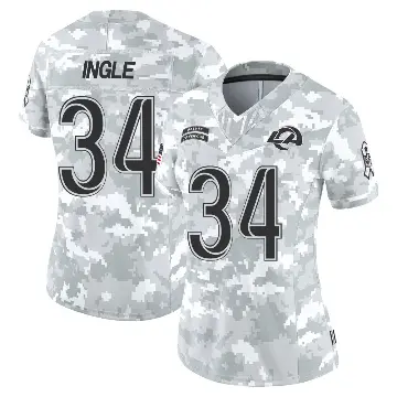 ＃34 Women's Tanner Ingle Arctic Camo Limited Los Angeles Rams 2024 Salute to Service Jersey