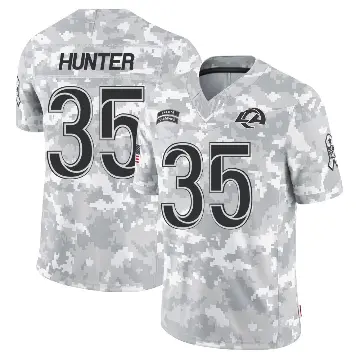 ＃35 Men's Jarquez Hunter Arctic Camo Limited Los Angeles Rams 2024 Salute to Service Jersey