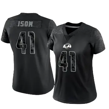 ＃41 Women's Dan Isom Black Limited Los Angeles Rams Reflective Jersey