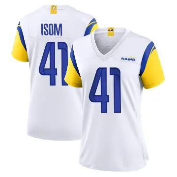 ＃41 Women's Dan Isom White Game Los Angeles Rams Jersey