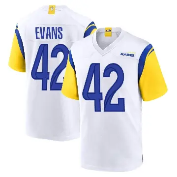 ＃42 Men's Ethan Evans White Game Los Angeles Rams Jersey