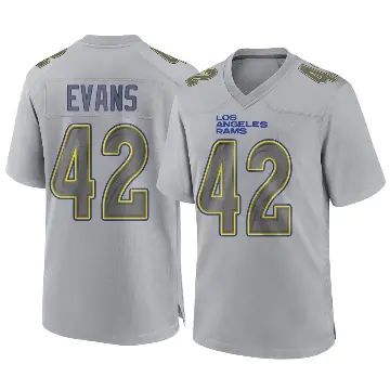 ＃42 Youth Ethan Evans Gray Game Los Angeles Rams Atmosphere Fashion Jersey