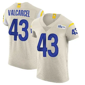 ＃43 Men's Nate Valcarcel Elite Los Angeles Rams Bone Vapor Jersey