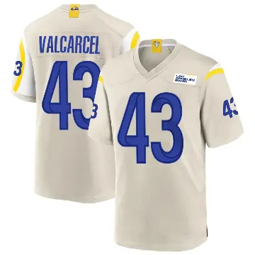 ＃43 Men's Nate Valcarcel Game Los Angeles Rams Bone Jersey