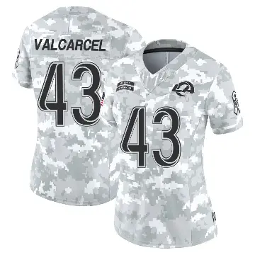 ＃43 Women's Nate Valcarcel Arctic Camo Limited Los Angeles Rams 2024 Salute to Service Jersey