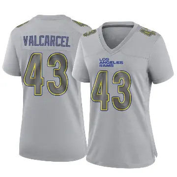 ＃43 Women's Nate Valcarcel Gray Game Los Angeles Rams Atmosphere Fashion Jersey