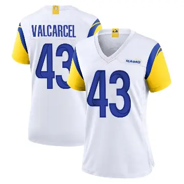 ＃43 Women's Nate Valcarcel White Game Los Angeles Rams Jersey