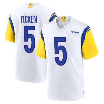 ＃5 Men's Sam Ficken White Game Los Angeles Rams Jersey