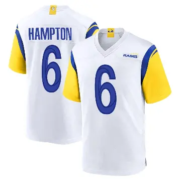 ＃6 Men's Nick Hampton White Game Los Angeles Rams Jersey