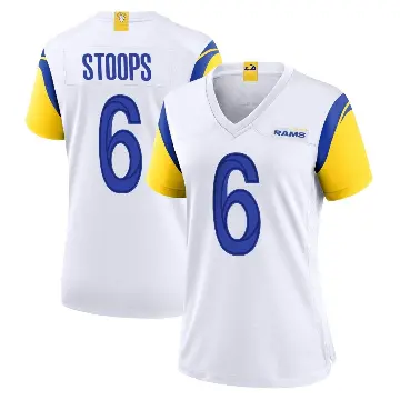 ＃6 Women's Drake Stoops White Game Los Angeles Rams Jersey