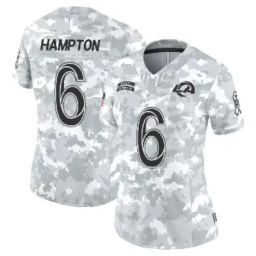 ＃6 Women's Nick Hampton Arctic Camo Limited Los Angeles Rams 2024 Salute to Service Jersey