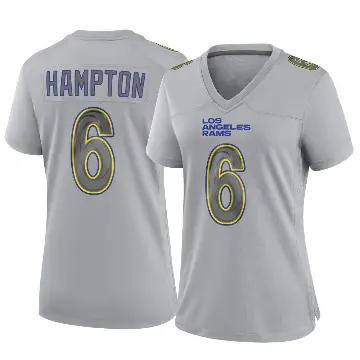 ＃6 Women's Nick Hampton Gray Game Los Angeles Rams Atmosphere Fashion Jersey