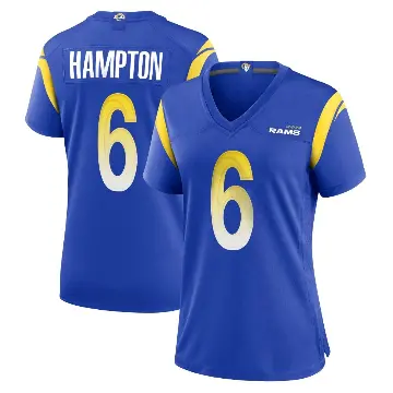 ＃6 Women's Nick Hampton Royal Game Los Angeles Rams Alternate Jersey