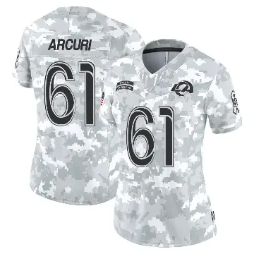 ＃61 Women's AJ Arcuri Arctic Camo Limited Los Angeles Rams 2024 Salute to Service Jersey