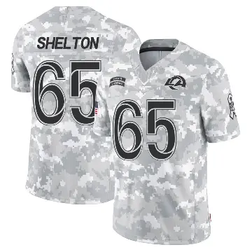＃65 Men's Coleman Shelton Arctic Camo Limited Los Angeles Rams 2024 Salute to Service Jersey