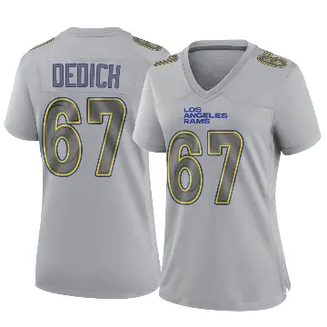 ＃67 Women's Justin Dedich Gray Game Los Angeles Rams Atmosphere Fashion Jersey