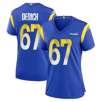 ＃67 Women's Justin Dedich Royal Game Los Angeles Rams Alternate Jersey