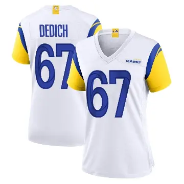 ＃67 Women's Justin Dedich White Game Los Angeles Rams Jersey