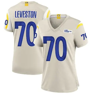 ＃70 Women's KT Leveston Game Los Angeles Rams Bone Jersey