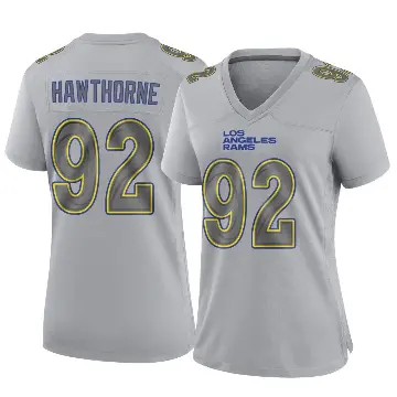 ＃92 Women's Decarius Hawthorne Gray Game Los Angeles Rams Atmosphere Fashion Jersey