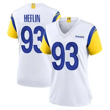 ＃93 Women's Jack Heflin White Game Los Angeles Rams Jersey