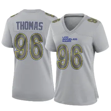 ＃96 Women's Keir Thomas Gray Game Los Angeles Rams Atmosphere Fashion Jersey