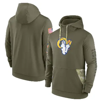 Men's Olive Los Angeles Rams 2022 Salute to Service Therma Performance Pullover Hoodie